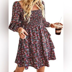 NWT Womens Long Sleeve, Floral, Smocked Dress- Small